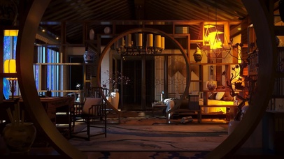 雨夜古典的卧室环境