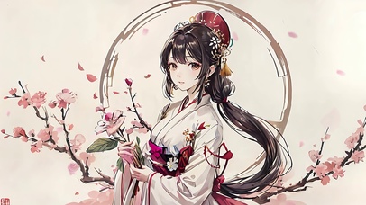 水墨古风花中单马尾唯美少女