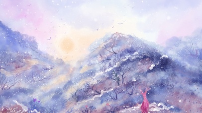 水彩小清新山林立冬插画