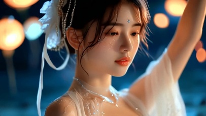 古风美女月下仙女随风起舞跳舞