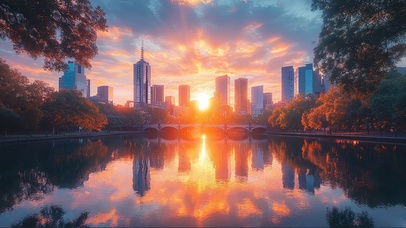 梦幻晚霞公园河畔