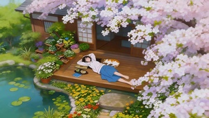 樱花木屋下女孩