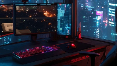 城市科幻房间带鱼屏