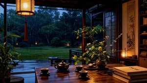 庭院雨夜茶席