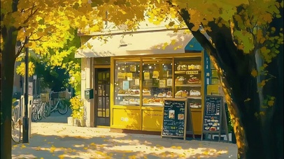 静谧秋日淡黄街角商店