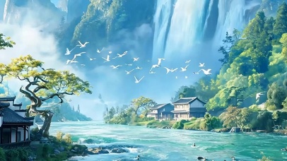 古风山水带鱼屏
