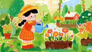 护眼小清新浇花女孩