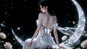 月夜白裙少女