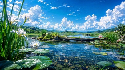 湖畔晴空绿意