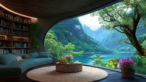 护眼蓝天白云树木河流