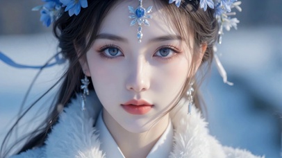 雪境蓝花古风冰颜佳人
