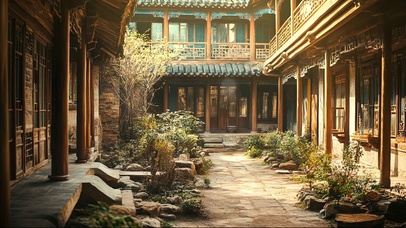 静谧古朴院落庭院风景