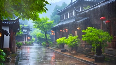 江南古镇雨景