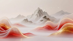 红色国风水墨山水