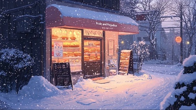 冬天唯美雪花温馨商店