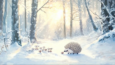 冬日阳光雪地树林刺猬