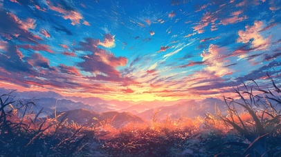 俯瞰落日群山山脉