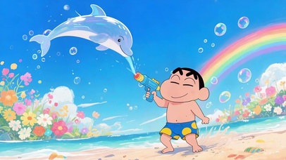 海边玩耍的小新