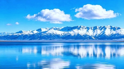 蓝天白云雪山湖泊4K