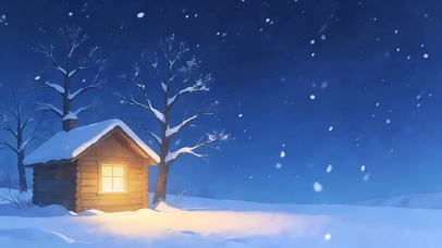 雪夜下的小木屋