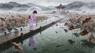 雨中荷塘