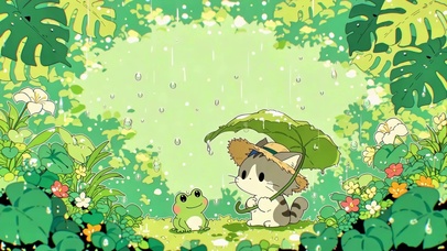雨林中的小猫与青蛙朋友