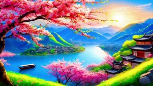 古风桃花源美景