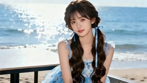 海边可爱双马尾美女