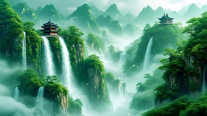 护眼绿色国风山水