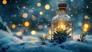 唯美冬日雪花瓶中绿植