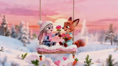 晚霞冬天一起荡秋千