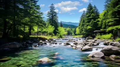 蓝天与小溪