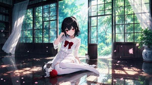 林间窗畔的白丝少女