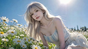 雏菊花海清纯美女