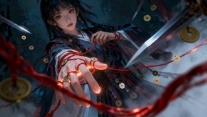 古风红色仙侠江湖的丝线控制者