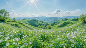 清新阳光山野花海