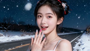 雪夜甜笑少女