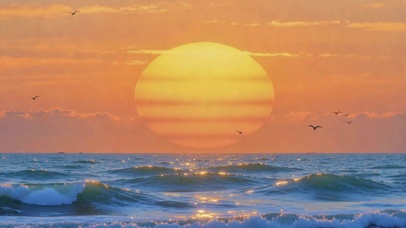 落日海浪海景