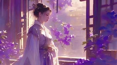 紫色汉服花花少女