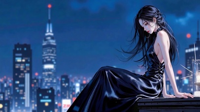 夜景天台气质长发美女