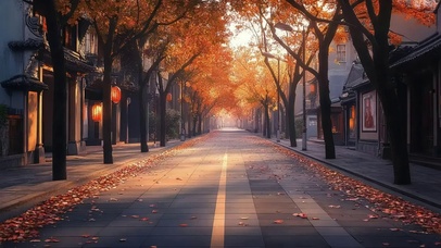 秋日黄昏静谧古城街道