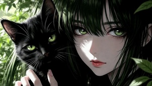 绿发少女与黑猫