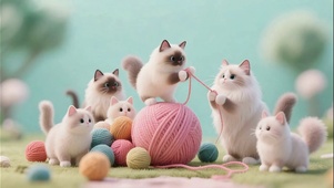 扯毛线球的小猫