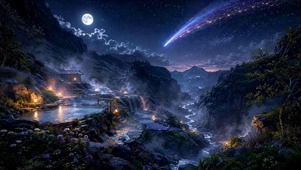 月夜星坠山谷