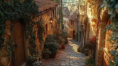 漫步黄昏外国小镇街道