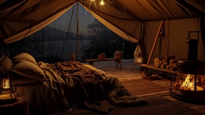 野外帐篷雨夜