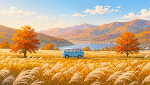 秋天山水湖边芦苇