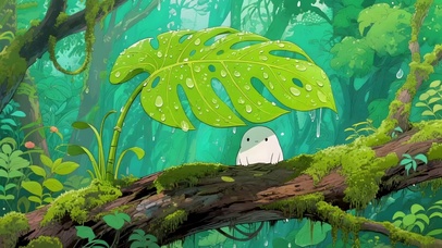 雨天绿叶下躲雨