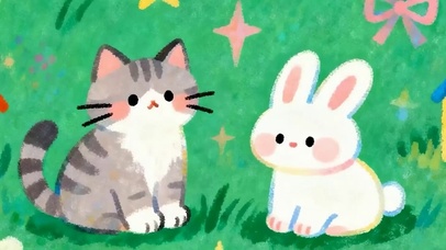 可爱猫咪与兔子带鱼屏