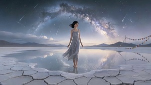 镜湖星落・灰裙少女